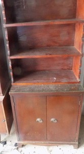 lot 10 image: Vintage STEP Back Hutch  W 2 door & 3 shelves  in BASE