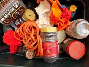 lot 50 image: Crate- cord, nails, drill bit