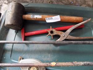 lot 72 image: Water meter keys, leather punch and hammer