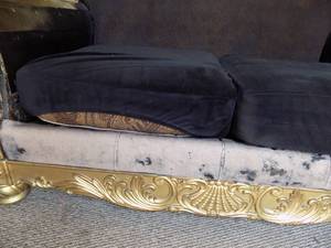 lot 286 image: Love seat DIY Wood Sides  seat cushions has a black covers