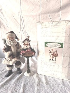 lot 82 image: Dept. 56 Possible Dreams Toile a Goodnight Santa with Birdhouse Christmas Sign