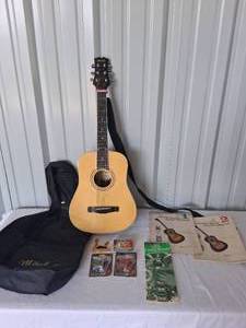 lot 45 image: Mitchell DJ120 Junior Acoustic Guitar with Case and Lots of Extras---See Pics