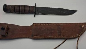 lot 50 image: Vintage USMC KA-BAR Knife with Sheath---Well Used