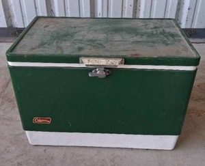 lot 96 image: 1970s Green Steel Banded Coleman Cooler