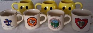 lot 150 image: Vintage BSA Camp & Council Mugs and 3 Happy Face Mugs