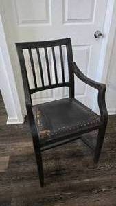 Unique Vintage Wood Chair w/ Stuffed & Stitched Leather Seat