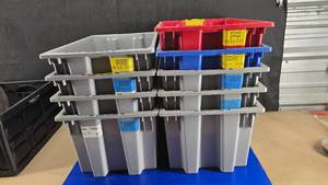 lot 39 image: Lot of 9 Quantum Storage Systems SNT240 Stack & Nest Totes.  Totes Measure 23.5 x 15.5 x 12