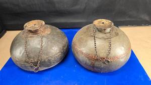 lot 53 image: Lot of 2 Hand Made Hammered Metal Light Shades