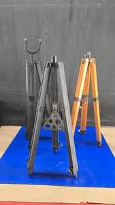 lot 58 image: Lot of 3 Wooden Adjustable Leg Tripods