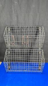 lot 66 image: Metal Industrial Style Double Wall Basket w Brass Hooks