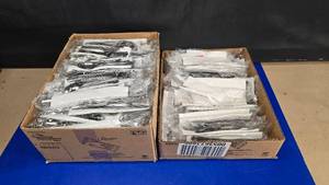 lot 77 image: 2 Boxes Full of Disposable Silverware.  Includes Black & Silver