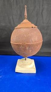 lot 83 image: Antique Architectural Salvage Display Piece.  Includes an Antique Building Lightning Rod on Wooden Base.