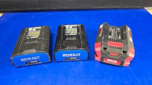 lot 99 image: Lot of 3 Batteries.  Includes 2 Kobalt 40v Max 2.5Ah (Model KB 245-06) Batteries & 1 Skil PWR Core 40 2.5Ah Lithium (Model BY8705-00) Battery