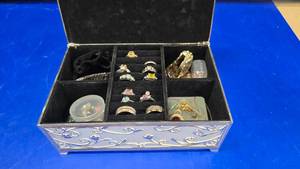 lot 202 image: Beautiful Jewelry Box w Lots of Rings, Costume Jewelry & More
