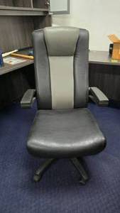 lot 235 image: Black Leather Rolling Arm Chair
