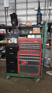 lot 243 image: Nice Craftsman 9 Drawer 2-Piece Tool Chest w Custom Heavy Duty Rolling Cart