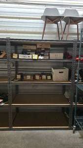 lot 245 image: Metal Adjustable Shelf.  Measures 72 x 48 x 24  CONTENTS NOT INCLUDED THIS SHELF MUST BE PICKED UP AFTER 4PM ON SATURDAY AUGUST 1ST