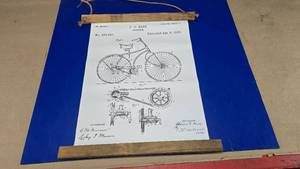 lot 292 image: Cool Vintage Style 1890 Patent Bicycle Sketch hanging Wall Art