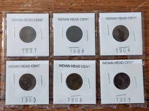lot 7 image: Selection of Indian Head cents - 1897,1898,1904,1905,1906,1907