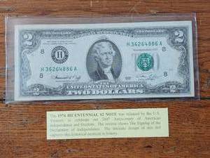 lot 27 image: 1976 Bicentennial $2 note