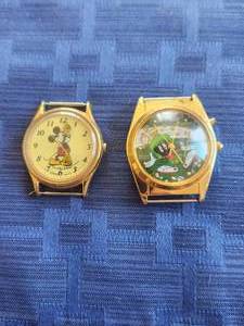 lot 130 image: Selection of 2 vintage Disney watches with no bands - Mickey Mouse & Marvin the Martian