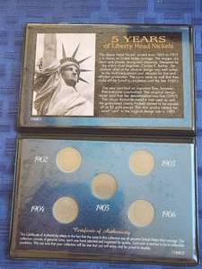 lot 168 image: Vintage coin set - 5 years of Liberty Head Nickels w C.O.A - 1902,03,04,05, and 1906