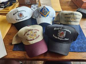 lot 115 image: Selection of 5 Mason lodge hats