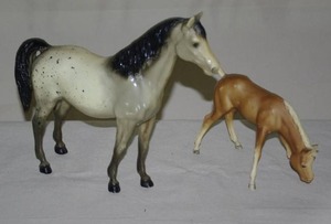 Vintage Breyer "glossy grey Appaloosa Arabain mare" and "grazing foal