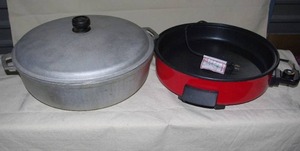 lot 118 image: IMUSA cast iron aluminum caldero with matching lid and Family size electric skillet