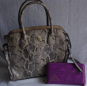 lot 138 image: Leather snake skin purse and purple wallet