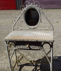 lot 168 image: Vintage wicker vanity with mirror and drawer
