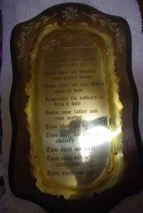 lot 181 image: Vintage mid-century wooden wall plaque with Ten Commandments