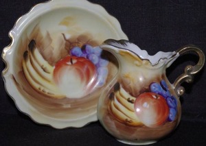 Vintage Enesco Japan hand-painted porcelain miniature pitcher and bowl set