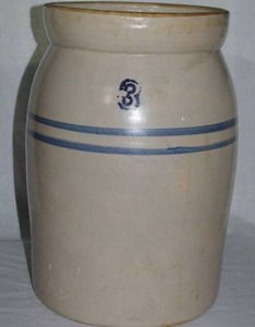 lot 206 image: Vintage Marshall Pottery 3 gallon stoneware butter churn
