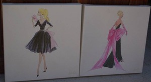 lot 240 image: Artwork featuring vintage style Barbies on canvas