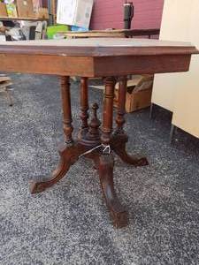 lot 1 image: Antique inlaid octagonal side table with carved legs