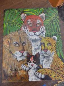 lot 36 image: Patches and his pink nosed cousins 16x20, 625 Signed with initialed Dan Krivoshea