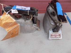 lot 216 image: 3 Vintage irons steam o matic