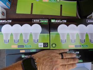 lot 49 image: Maxlite 60 watt 8W LED Light Bulbs 4 per box   2 BOXES  NIB
