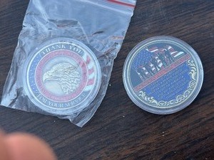 lot 101 image: VETERAN CHALLENGE COINS QTY 2 THANK YOU FOR YOUR SERVICE