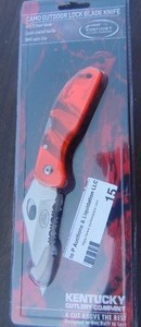 lot 15 image: KENTUCKY CUTERLY CO. ORANGE CAMO LOCK BLADE KNIFE - NEW
