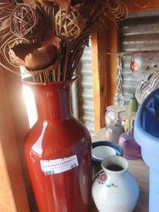 lot 63 image: VASE W DRIED ARRANGEMENT & VASE. POT