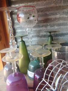lot 65 image: TALL DECORATIVE VASESGOBLETS  & COLORED GOBLETS