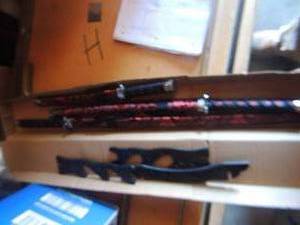 lot 25 image: 3 piece Samari sword set with stand NEW RED BLACK