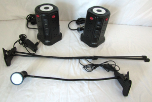 lot 510 image: PASSUS Tower Power Strips with Night Light (2), Clamp on USB plug flexible universal lamps