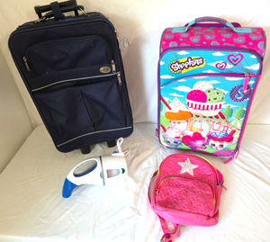 lot 519 image: Pierre Cardin suitcase, Shopkins kids suitcase and backpack plus Conair portable clothing steamer