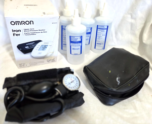 lot 546 image: Omron blood pressure monitor, blood pressure cuff, and electrolysis enhancer fluid