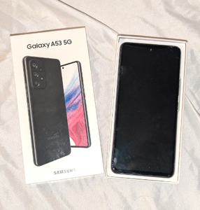 lot 614 image: Samsung Galaxy A53 5G Android 13 cell phone, has minor screen damage in top corner
