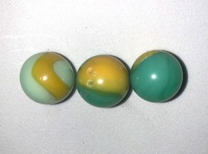 lot 16 image: LOT OF 3 VERY OLD VINTAGE GREEN & YELLOW SWIRL MARBLES