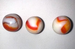 lot 19 image: LOT OF 3 OLD VINTAGE ORANGE, RED & WHITE SWIRL GLASS MARBLES